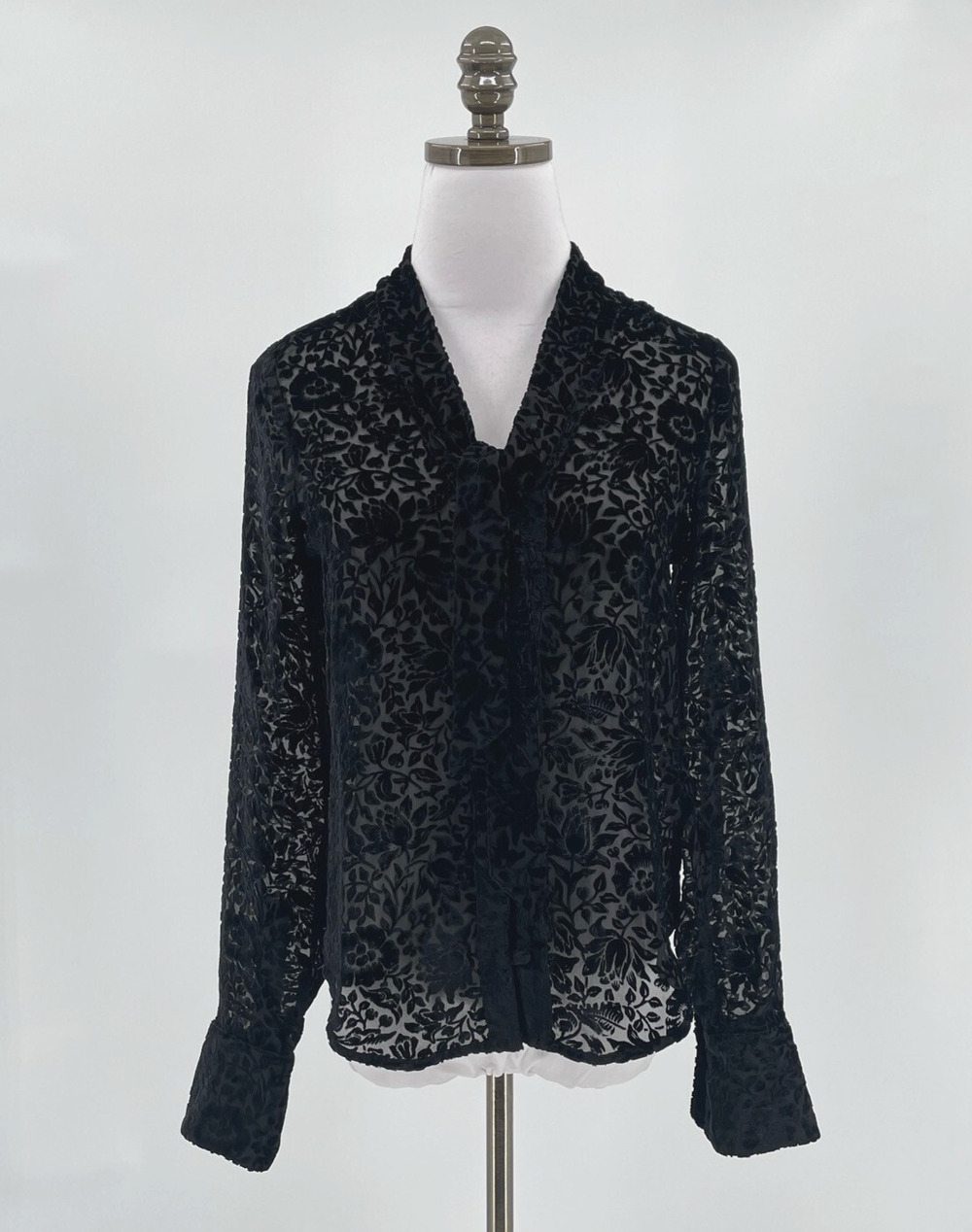 Morris & Co. x Paige Black Velvet Tie Collar Long Sleeve Vyenna Top Sz 2XS New